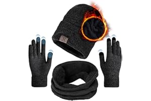TMEOG 3 in 1 Hat Scarf Gloves Set Men Women Cold Weather Sets Fleece Lined Beanie Neck Warmer Touch Screen Gloves, Winter Hat Thermal Gloves Circle Loop Infinity Scarf