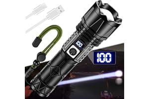 Jayxinli Torches LED Super Bright 500000 Lumen Rechargeable, Powerful Torch with 5000 mAh Rechargeable Battery, 5 Lighting Modes with Zoom and LCD Power Display
