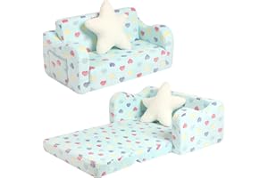 BestRoyal Extra Wide Seating Toddler Couch, 2-in-1 Convertible Toddler Chair to Lounger with Star Pillow
