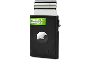 GENTO DESIGN GERMANY GenTo SMARTLET Push AIR – Airtag Wallet z kieszenią na monety – metalowe etui – Slim Wallet – sprawdzona ochrona RFID NFC – mały portfel – cienkie wąskie etui na karty, czarny mat, Münzfach S +