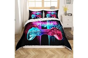 LOUSSIESD Set copripiumino singolo per bambini, per videogiochi, videogiochi, videogiochi, set di biancheria da letto, con motivo sfumato, per console di gioco, colore: blu e rosso