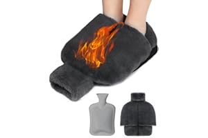 VICTERR Foot Warmer Calentador de pies,Bolsa Agua Caliente 2L con Cubierta de Felpa Suave,Hot Water Bottle con Suela Antideslizante Duradera,Botella de Calor para Mujeres,Hombres,Adultos(Gris)