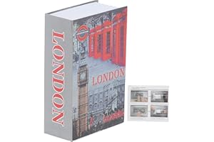 Tissting Caja Fuerte Libro con Combinación 18 x 12 x 5.5 cm -Caja De Seguridad en Forma de Libro de Reloj de Londres para Almacenar Efectivo y Joyería,Discreto y Seguro para Estanterías o Escritorios
