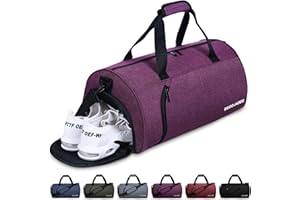 BECOJADDE Gym Bag for Women Men with Shoe Compartment & Wet Pocket, 35L Travel Sports Duffel Bags Overnight Bag Weekend Bag Hospital Bag with Padded Shoulder Strap for Fitness and Workout, Purple