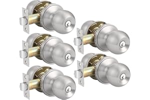 Probrico 5 Pack Entry Door Knob with Key Stainless Steel Exterior Door Knobs Round Security Front Door Lock Set Satin Nickel