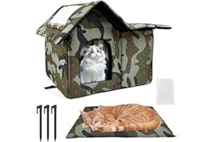 Elyyapt Outdoor Cat House Waterproof, Large Feral Cat Kennel Beds Insulated Cats Shelter Cave Weatherproof Cats Kitty Pet House with Door and Soft Mat for Cats and Small Dogs, Easy to Assemble, M