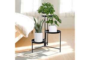 MEEYUU 3 Tier 42cm Plant Stand Tall, Metal Flower Pot Holder Stands for Indoor, Outdoor Display Rack Flower Pot Stand for Patio, Living Room, Balcony, Corner Garden (3 Tier-Black)