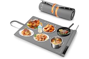 CARASTEK Bandeja de Calentamiento Eléctrico Calentador de Comida 60x40cm Bandeja Placa Calentador Silicona Plegable y Portátil con 9 Temperatura & 8 Temporizadores para Familia Fiestas Eventos, 40℃-120℃