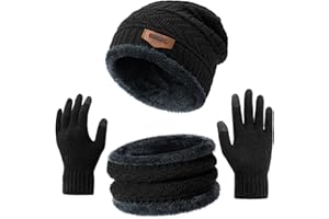 Simannie Hat Scarf and Gloves Set - Beanie Hat Men Women Winter Gloves Neck Warmer, 3-in-1 Winter Hat Scarf Gloves Set, Beanie hat Snoods for Men & Women Touch Screen Thermal gloves