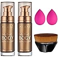 PHOERA Body Shimmer Oil, Body Bronzer Shimmer Oil,Body Glow Oil Shimmer Highlighter Luminizer Body Illuminator with Body Makup Bursh,Self Tanning Lotion,1oz/Jars (2PCS 103 Glistening Bronze)