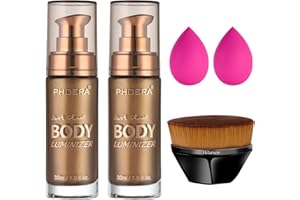 ‎HILARECO PHOERA Body Luminizer Schimmer öl Körper Highlighter mit Make-up-Pinsel Highlighter Körper Flüssig Glitzer Körper Glow Schimmer Makeup für Gesicht Körper Bein (2PCS 103 Glitzernde Bronze)