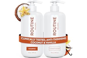 Routine Wellness Anti-Thinning Shampoo and Conditioner Set for Thinning Hair - Biotin DHT Blocker Women & Men - Color Safe Shampoo for Hair Loss & Healthier Growth - Coconut & Vanilla (Pack of 2)