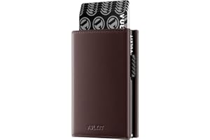 VULKIT Porta Carte Credito Porta Carte Pop-up in Pelle di Vacchetta Pieno Fiore con Blocco RFID con Scomparto per Banconote, Finestra per Documenti, Tasca Porta Monete e Chiusura Magnetica