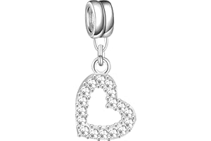 Andante-Stones Perlina d'argento 925 Charm pendenti"Cuore" con cristallini luccicanti (bianca) Ciondolo da donna Charm Bead per bracciali e collane europei + sacchetto di organza