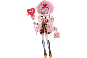 Monster High Scary Sweet Birthday Doll, Cupid Asteria in Pink and Red Party Dress with Themed Accessories like Invite, Balloon, Gift and More, JBG77