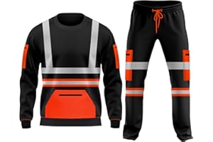 mymixtrendz Hi Vis Kids Boys Girls Unisex Workwear Reflective Tape Fleece Tracksuit Set Open Hem Trouser Drawstring Pockets Long Sleeves Sweatshirt Top & Bottom Set