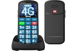 Tosaju Téléphone Portable 4G pour Personnes âgées Gros Bouton Fonction de téléphone Portable Simple Basic Unlock Sim Gratuit Facile à Utiliser LCD Affichage SOS Bouton Batterie 1000 MAH