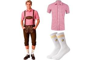 YYSWSAKY Ensemble Oktoberfest homme : chemise et chaussettes traditionnelles, chemise Oktoberfest, chemise traditionnelle homme, chemise décontractée à carreaux, chaussettes bière brodées