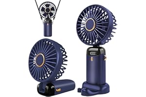 Jsdoin Ventilateur portable rechargeable par USB avec 5 vitesses,mini ventilateur de bureau pliable avec écran LED pour la ma