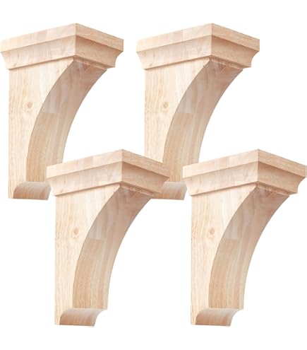 4 Pcs 3 1/2" W X 3 3/4" D X 6" H Traditional Wood Corbels Wooden Shelf Brackets Unfinished Paintable Solid Wooden Bracket Doorway Home Shelves Cabinet F