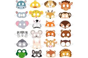 Guegine 24 PCS Animal Masks for Kids,Children Masks Animal Party Mask,Children's Felt Mask Dress Up Cosplay Boys and Girls Perfect for Parties, Halloween, and Dress Up