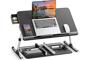 Laptop Bed Table, SAIJI 100% Eco-friendly wooden planks, Laptop Stand with Drawer, Folding Legs, 40kg Load, Angle Height Adjustable, Reading, Eating on Bed, Sofa, Lap Desk (Black 23.6 * 12.6in)