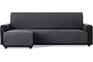MAXIFUNDAS FUNDAS DE SOFA & CHAISE LONGUE MAXIFUNDAS | Funda Sofá Chaise Longue Acolchado Brazo Izquierdo 280cm - Funda Sofá Extrasuave Gris - Funda Cubre Sofá con Cintas Traseras - Funda Chaise Longue Protector Sofá Modelo MAUI