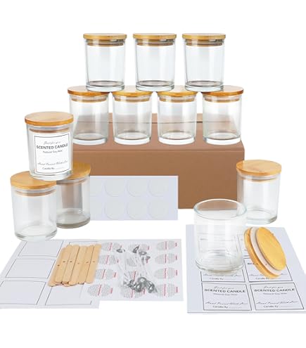 thumbnail image 2 of Candle Tins CONNOO 12 Pack 10 OZ Spring Glass Candle Jars For Making Candles With Airtight Bamboo Lids Nice Sticky Warning Labels For Candle Making Empty Candle Vessels 2 of 13