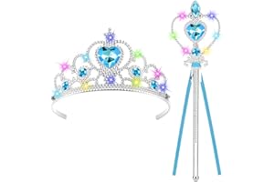 AOOTE Leuchtend Prinzessin Verkleiden,Mädchen Dress up Zubehör mit LED Krone und Zauberstab,Eiskönigin Dress Up Accessoires,Prinzessin Kostüme Zubehör für Geburtstag Party, Cosplay,Fasching Party