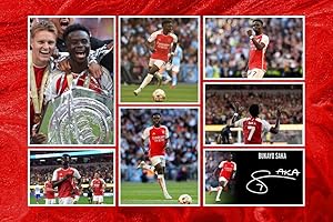 RJR PRINTS Bukayo Saka - Arsenal Signé 12x8 Pouces Montage Photo Impression Pré-imprimé Signature Autographe Football Cadeau