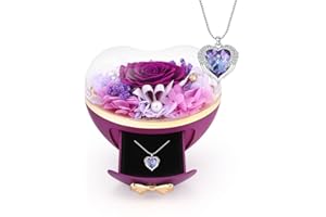 KONIJIWA Zachowana róża Naszyjnik kamieniem szlachetnym Serce Fioletowa wieczna róża Pudełko prezentowe Prezent urodzinowy dla niej Dziewczyna Żona Rocznica, Święto Dziękczynienia, Walentynki, Boże Narodzenie