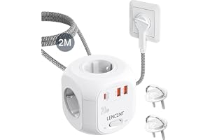 LENCENT 4-Vägs Grenuttag med USB-C, 7 i 1 Flera Uttag med Strömbrytare