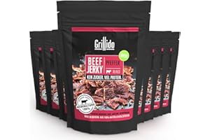 ‎GRILLIDO Grillido 8er Beef Jerky Pfeffer I 8 x 30g I MADE in GERMANY I 100% NATÜRLICH I Trockenfleisch-Snack vom Rind