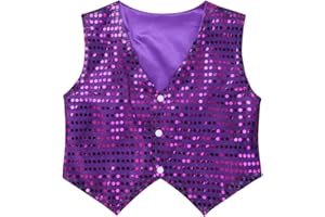 IEFIEL Enfant Garçon Veste Gilet d'honneur Cérémonie à Paillettes Sequins Garçon Chemise Vestons de Danse Hip-hop Jazz Choeur Performance sans Manches 9Mois-18 Ans