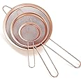 HOMQUEN Copper Fine Mesh Strainer 3 Pieces Set, Rose Gold Flour Sifter For Baking, Stainless Steel Clander, Copper Matcha Tea Strainer, Gravy Separator, Stasher Sieve Pasta Strainers