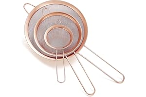 HOMQUEN Set di 3 pezzi di setaccio a maglia fine in rame, setaccio per farina in oro rosa per cottura, Clander in acciaio inossidabile, filtro per tè Matcha in rame, separatore di sugo