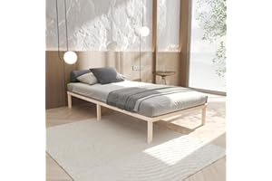 HANSALES Rama łóżka 80 x 200 cm Lisette ze stelażem z nóżkami – łóżko futonowe z litego drewna ze stelażem rolowanym – rama łóżka 250 kg – stabilne łóżko drewniane – nieobrobione, lite drewno z certyfikatem FSC®