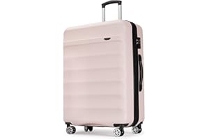 GinzaTravel Lightweight Hard Shell Large Suitcase with 4 Double Spinner Wheels and Combination Lock Carry-on Luggage, Light Pink, 28 Inch