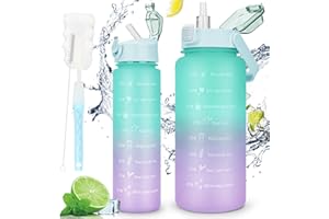 AOHAN 2 Pcs Water Bottle 2l + 750ml, Motivational Water Bottle BPA Free, Sports Water Bottle with Time Markings Leak-proof Drinking Bottle for School, Office, Hiking, Fitness (Blue-purple)