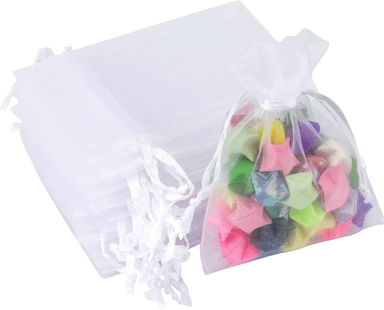 G2PLUS White Organza Gift Pouches - 7x9 CM Small Organza Favor Bags, 50 PCS Wedding Jewelry Bags - Clear Mesh Pouches for Wedding, Christmas, Birthday, Anniversary