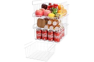 KINGROL Tebery Paquete de 4 cestas apilables para colgar debajo del estante, cesta de almacenamiento de alambre para cocina, despensa, estantería de escritorio