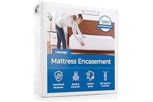 Linenspa Zippered Mattress Cover Waterproof Bed Bug Proof Silent Absorbent Cover Full White