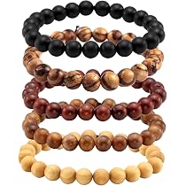 YAZILIND OM Buddha Armband – 8 Mm Holzperlen, Elastisch, Yoga & Meditation