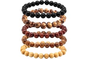 MILAKOO Braccialetto elastico con perline di legno da 8 mm, unisex, per yoga