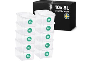SmartStore - 10x Boîte de Rangement Plastique avec Couvercle Classic 8L (34x25x16cm) | Empilable et de Qualité Alimentaire | Boîte Plastique avec Couvercle & Coins Renforcés | Garantie 10 Ans