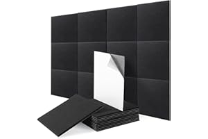 Ezcasch 12 Pack Soundproofing Panels Self-Adhesive 11.8"x11.8"x0.35" Sound Proofing Panels Acoustic Panels Sound Insulation for Studio Home Office Room, Black