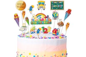 LOOPES 24pcs Schulanfang Tortendeko Einschulung Cake Topper Schulkind Cupcake Topper Schuleinführung Kuchendeko mit Zuckertüte Fondant Muffins Kuchen Deko für Mädchen Junge Kinder Schultag Geschenke