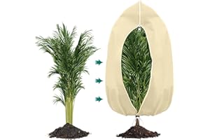 PHUSTJKL Winter Protection for Plants, Winter Protection for Pot Plants, Frost Protection, Breathable, Reusable Plant Protection Cover with Drawstring for Balcony Plants, Beige, 80 x 100 cm, 1 Piece