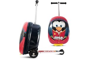 Flyte Składana walizka-samochód na kółkach dla dzieci - Perry Pingwin, twarda obudowa, możliwość jazdy na kółkach, 2 w 1, 18 cali, pojemność 25 litrów