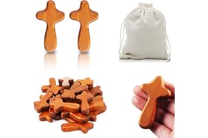 PILIPANE 24 Pieces Small Wood Crosses, 2.36in Portable Prayer Pocket Holding Crosses,Crucifix,Natural Wooden Crosses Pendants for Party Favors Necklace Jewelry Making DIY Craft Handmade (Brown)